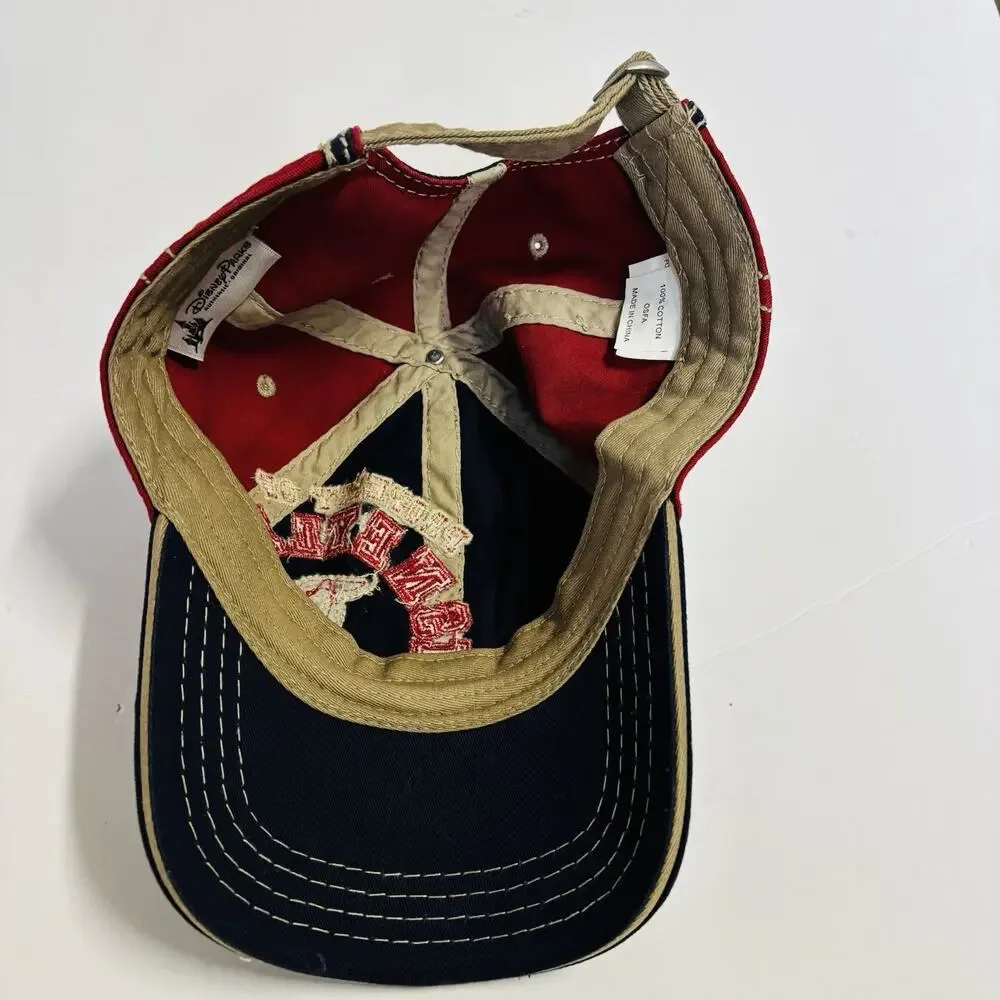 DISNEY. ADULT BLUE/RED/BIEGE DISTRESSED DISNEY STRAPBACK HAT - Very Clean.